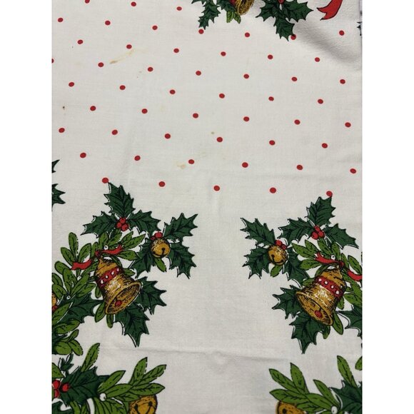 Vintage Christmas Printed Tablecloth Red Bows Ribbons Polka Dots 1950s Red Green - Picture 6 of 16